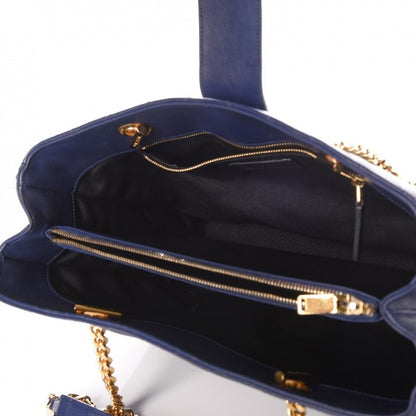 Saint Laurent Grain De Poudre Matelasse Chevron Monogram Shopping Bag Deep Marine 5 of 16