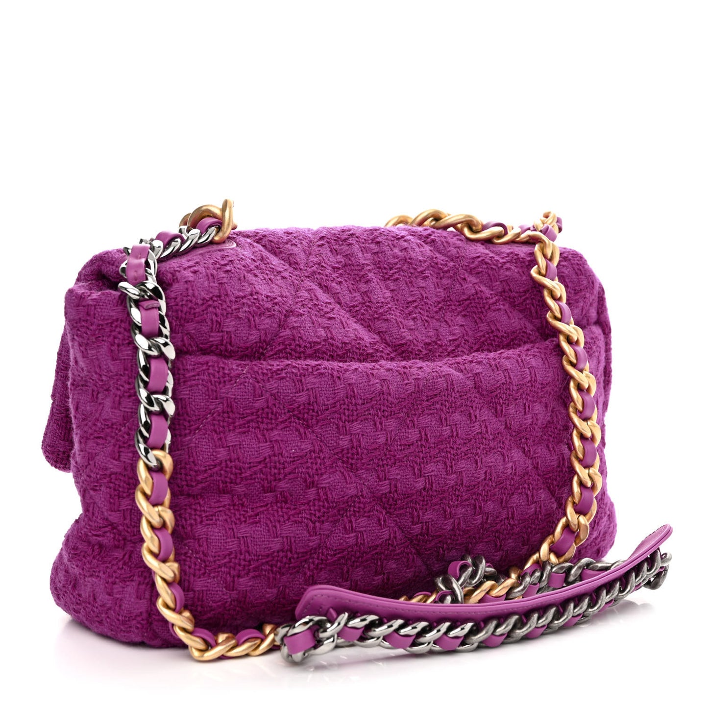 Tweed Quilted Large Chanel 19 Flap Purple