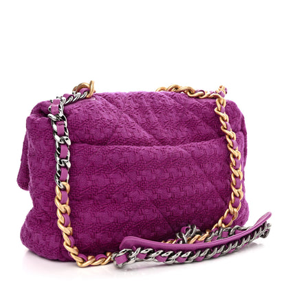 Chanel Tweed Quilted Large Chanel 19 Flap Purple 3 of 10
