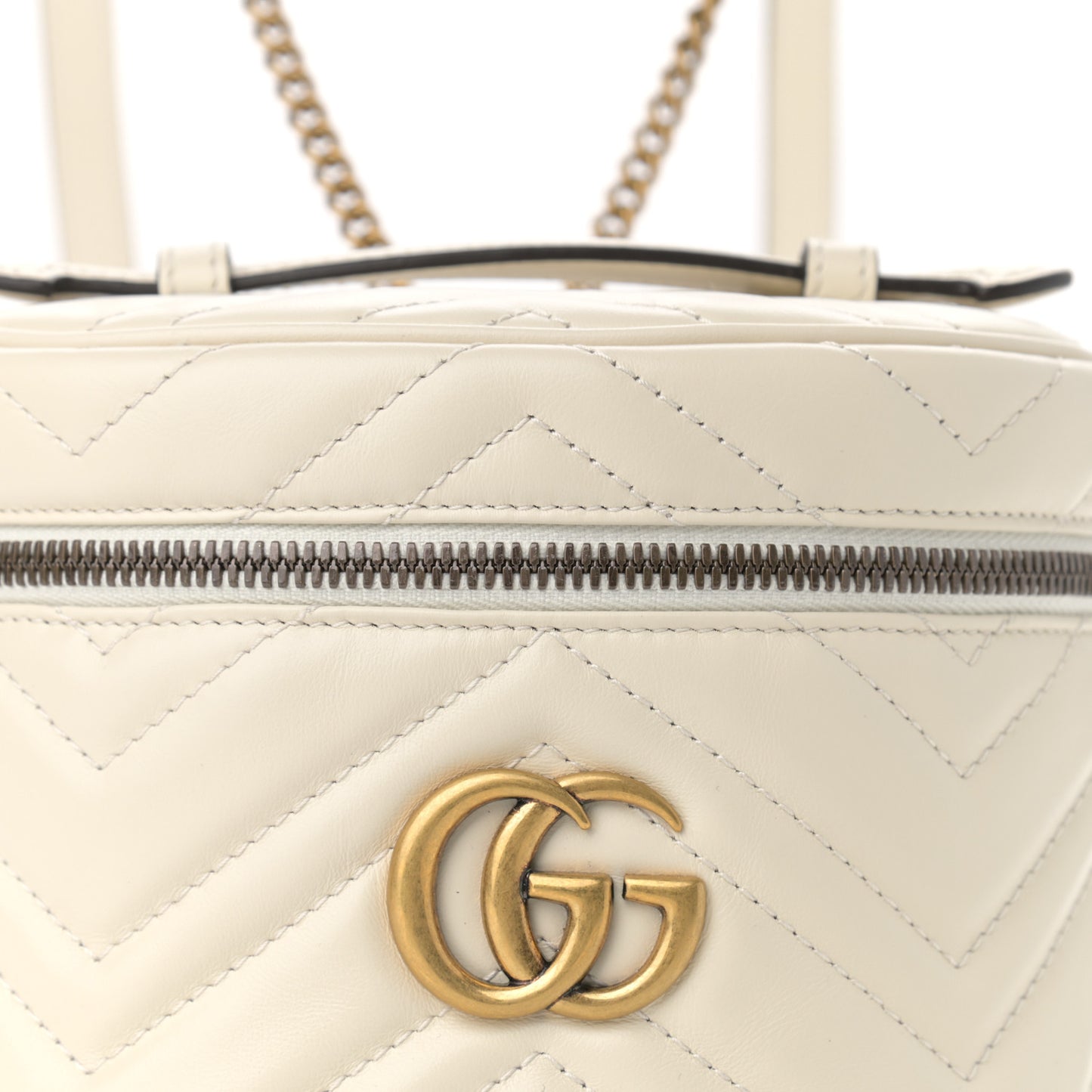 Calfskin Matelasse Mini GG Marmont Round Backpack White
