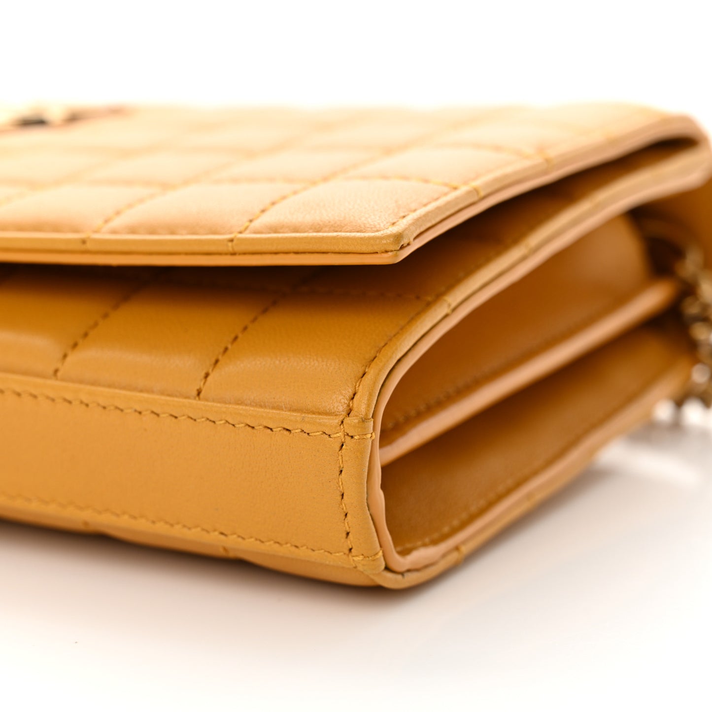 Lambskin Carre Quilted Cassandre Chain Wallet Saffran