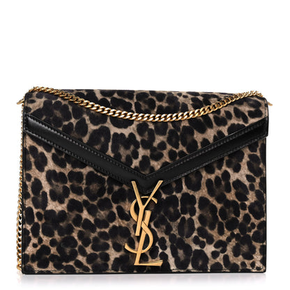 Saint Laurent Suede Leopard Print Monogram Cassandra Clasp Bag Black 1 of 9