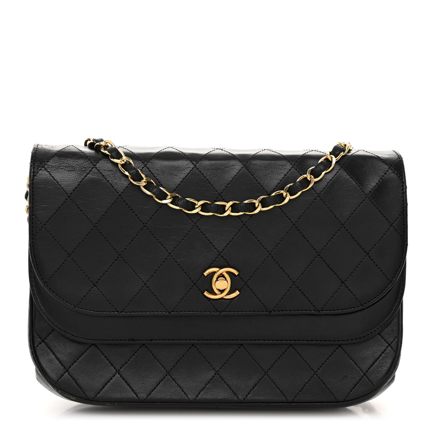 Chanel Lambskin Quilted Medium Round Double Flap Black 1 of 13