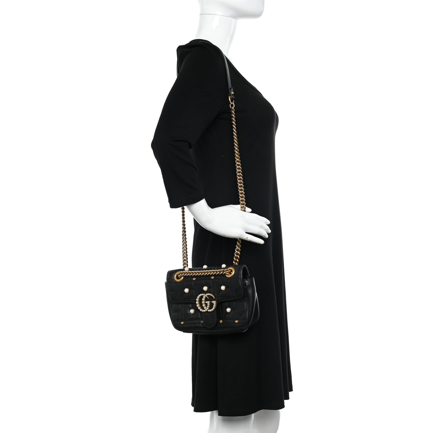Calfskin Matelasse Studded Mini Pearly GG Marmont Shoulder Bag Black
