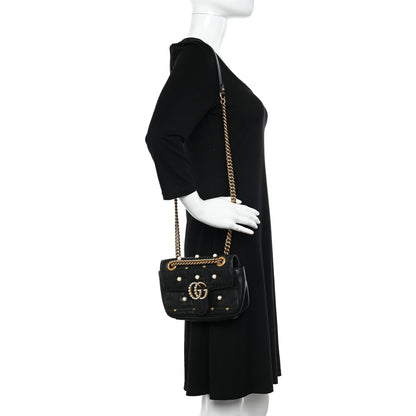 Gucci Calfskin Matelasse Studded Mini Pearly GG Marmont Shoulder Bag Black 2 of 10