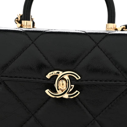 Chanel Shiny Calfskin Quilted Top Handle Box Bag Black 12 of 15