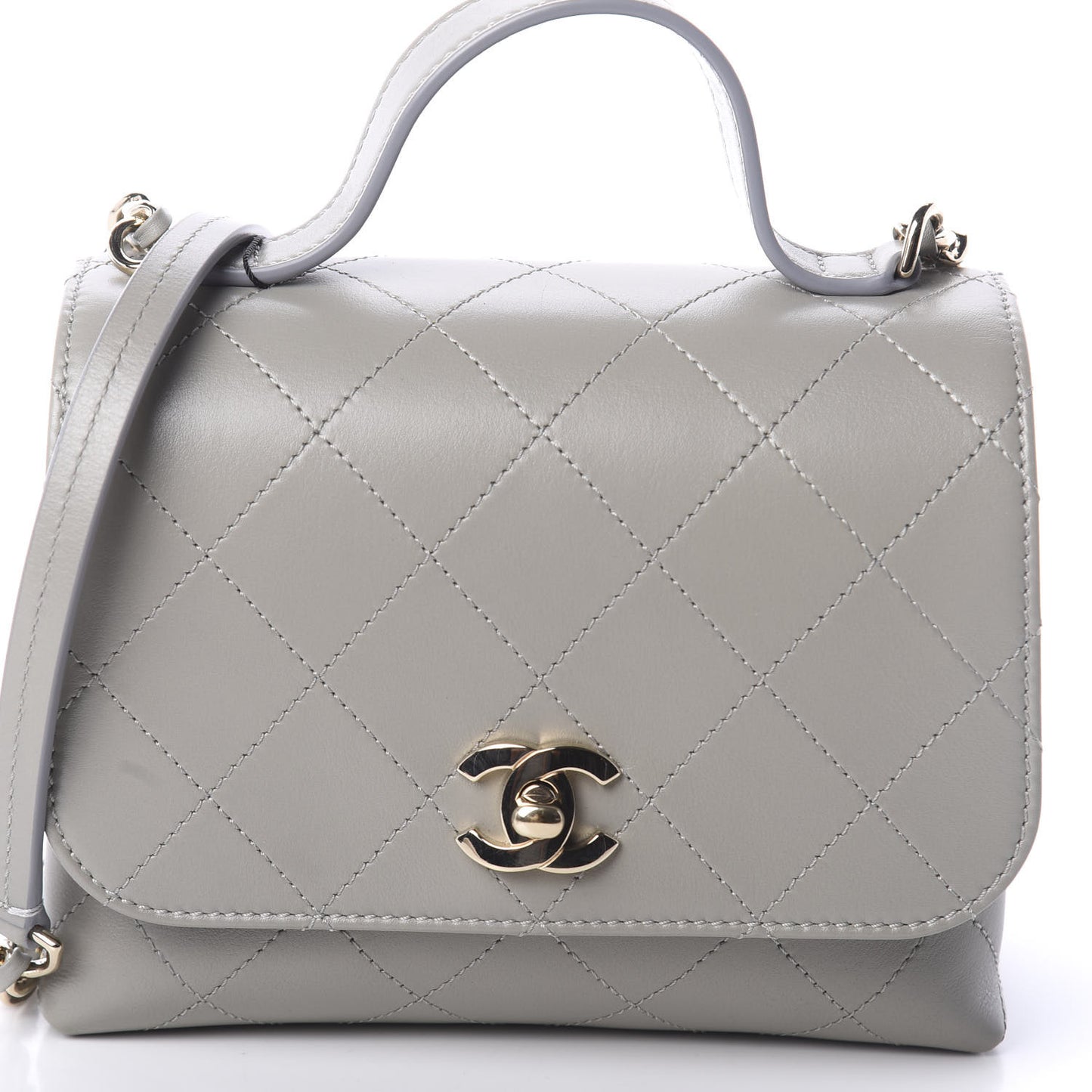 Calfskin Quilted Small Double Pocket Top Handle Flap Grey