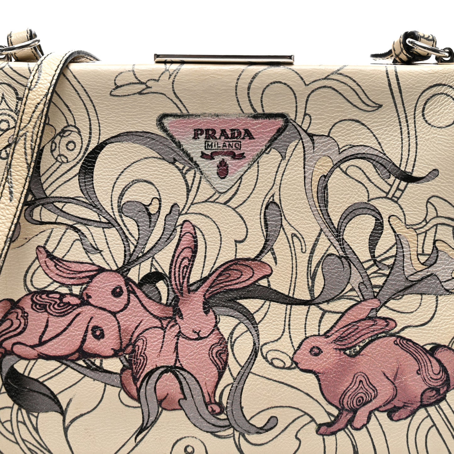 X JAMES JEAN Glace Calfskin Rabbit Print Shoulder Bag Opaline