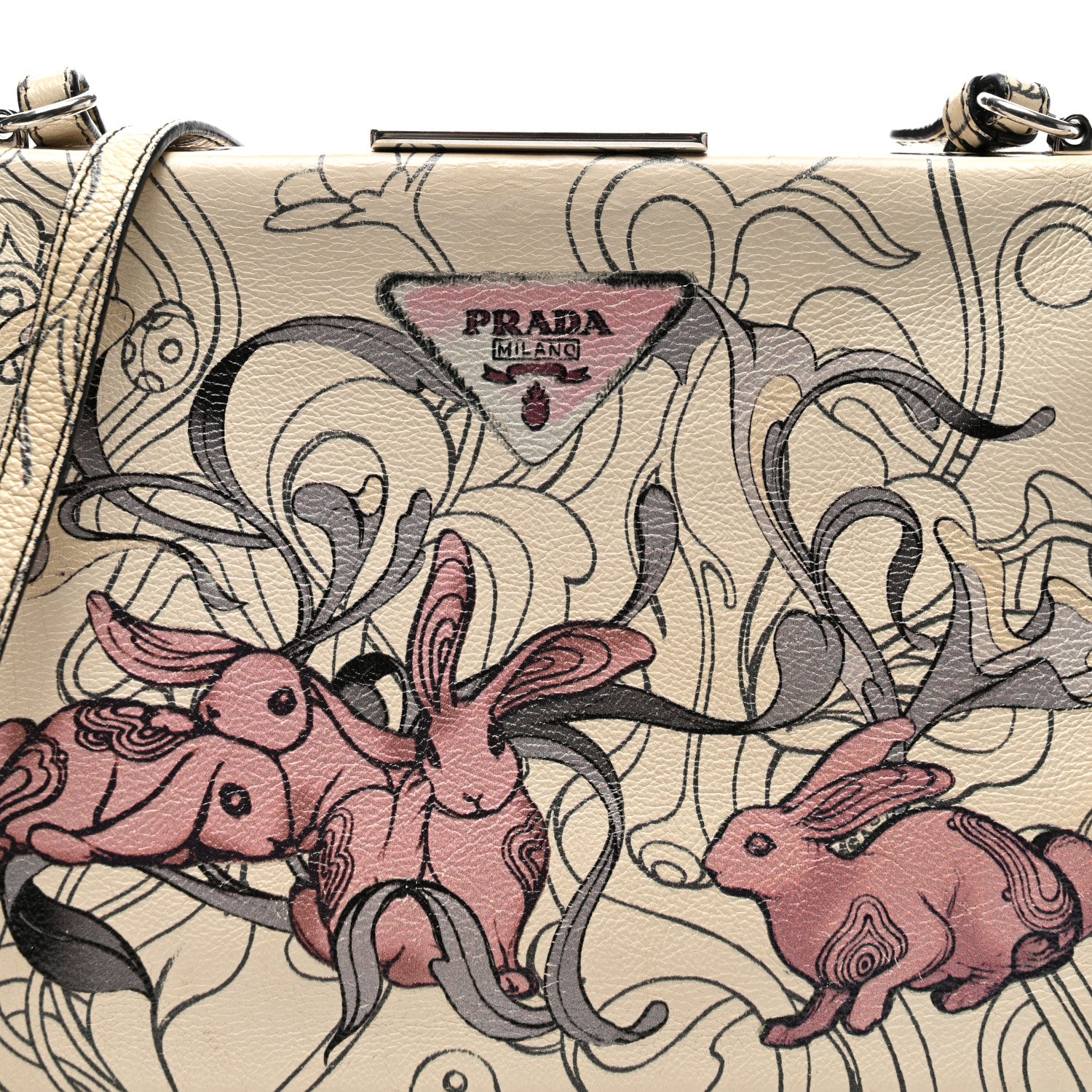 Prada X JAMES JEAN Glace Calfskin Rabbit Print Shoulder Bag Opaline 7 of 10
