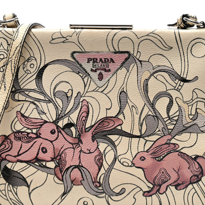 Prada X JAMES JEAN Glace Calfskin Rabbit Print Shoulder Bag Opaline 7 of 10