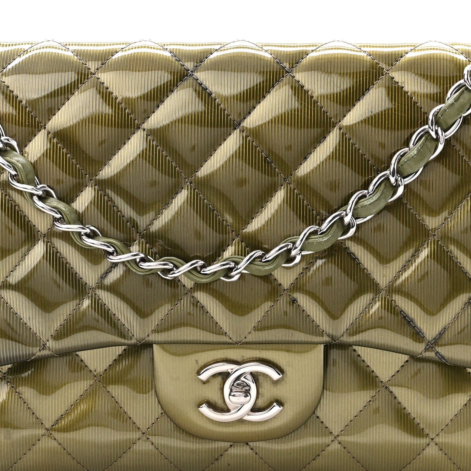 Chanel Striated Patent Quilted Jumbo Double Flap Green 8 of 10