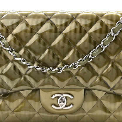 Chanel Striated Patent Quilted Jumbo Double Flap Green 8 of 10
