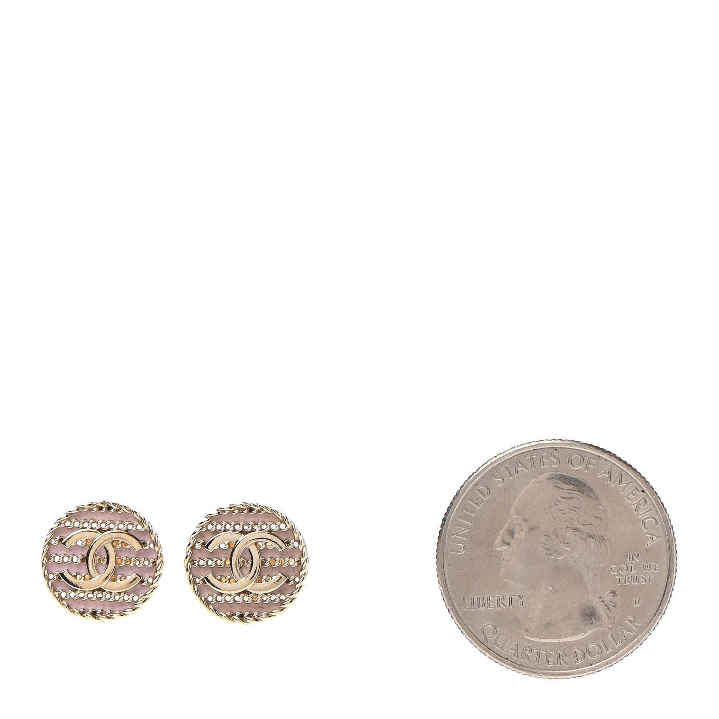 Chain CC Round Earrings Gold Pink