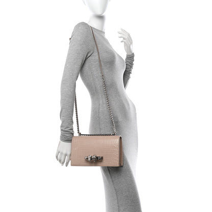 Alexander McQueen Shiny Crocodile Embossed Jeweled Satchel Sand 2 of 10