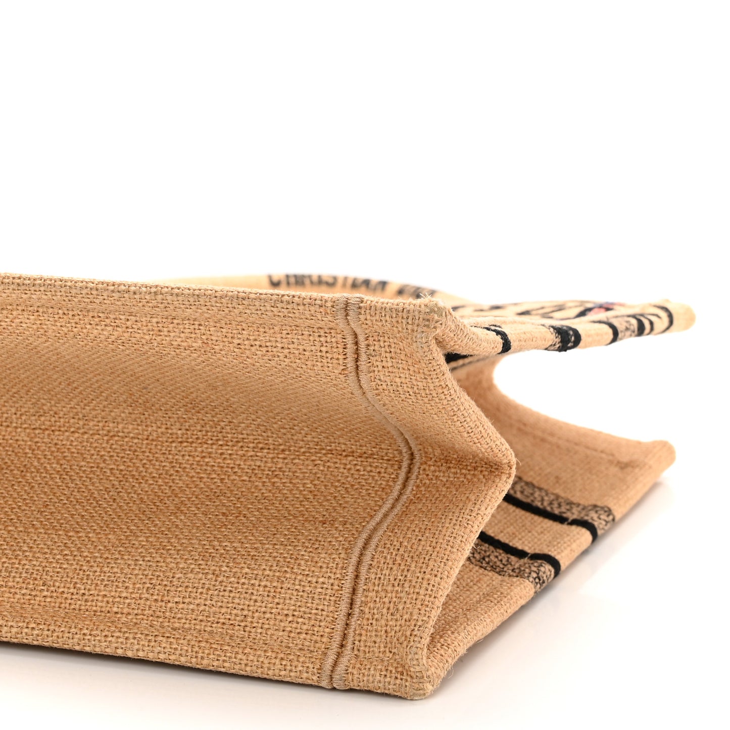 Canvas Jute Embroidered Medium Book Tote Black Beige