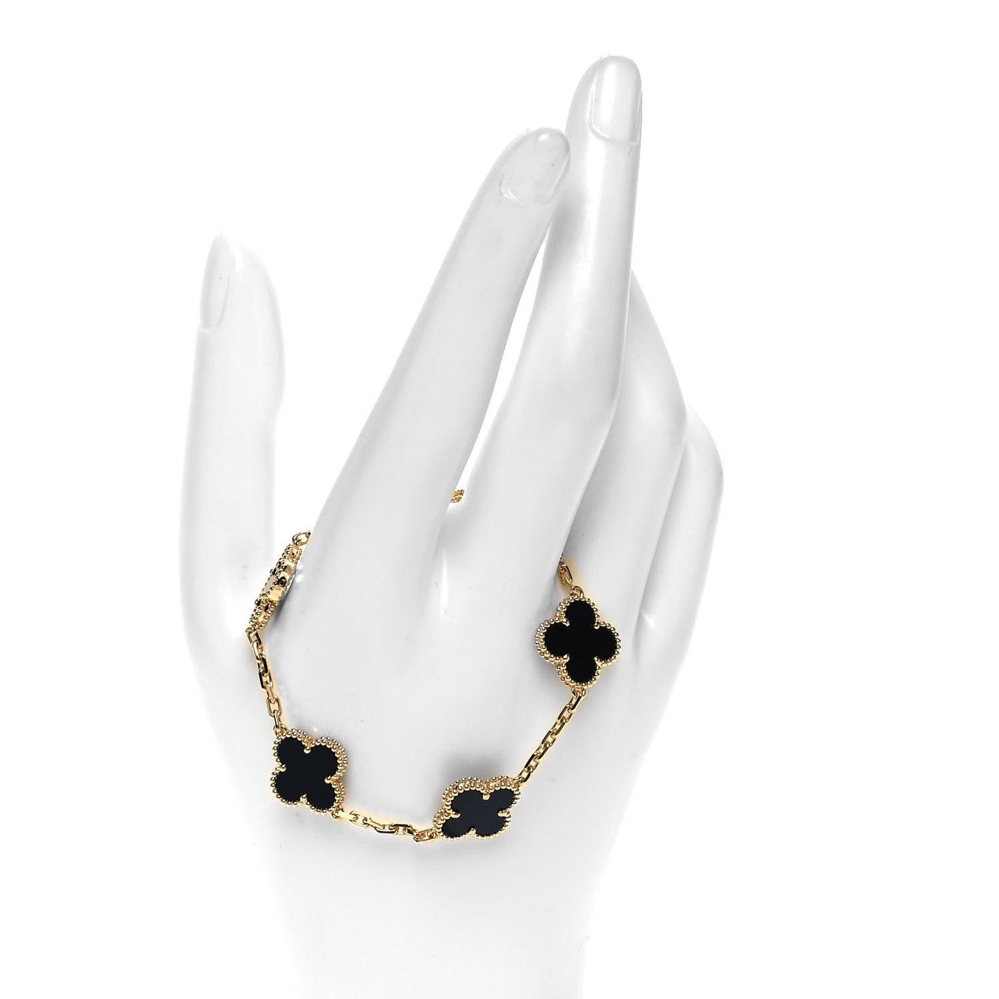 18K Yellow Gold Black Onyx 5 Motifs Vintage Alhambra Bracelet