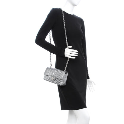 Chanel Patent Metallic Crumpled Calfskin Chevron Quilted Mini Rectangular Flap Silver 2 of 11