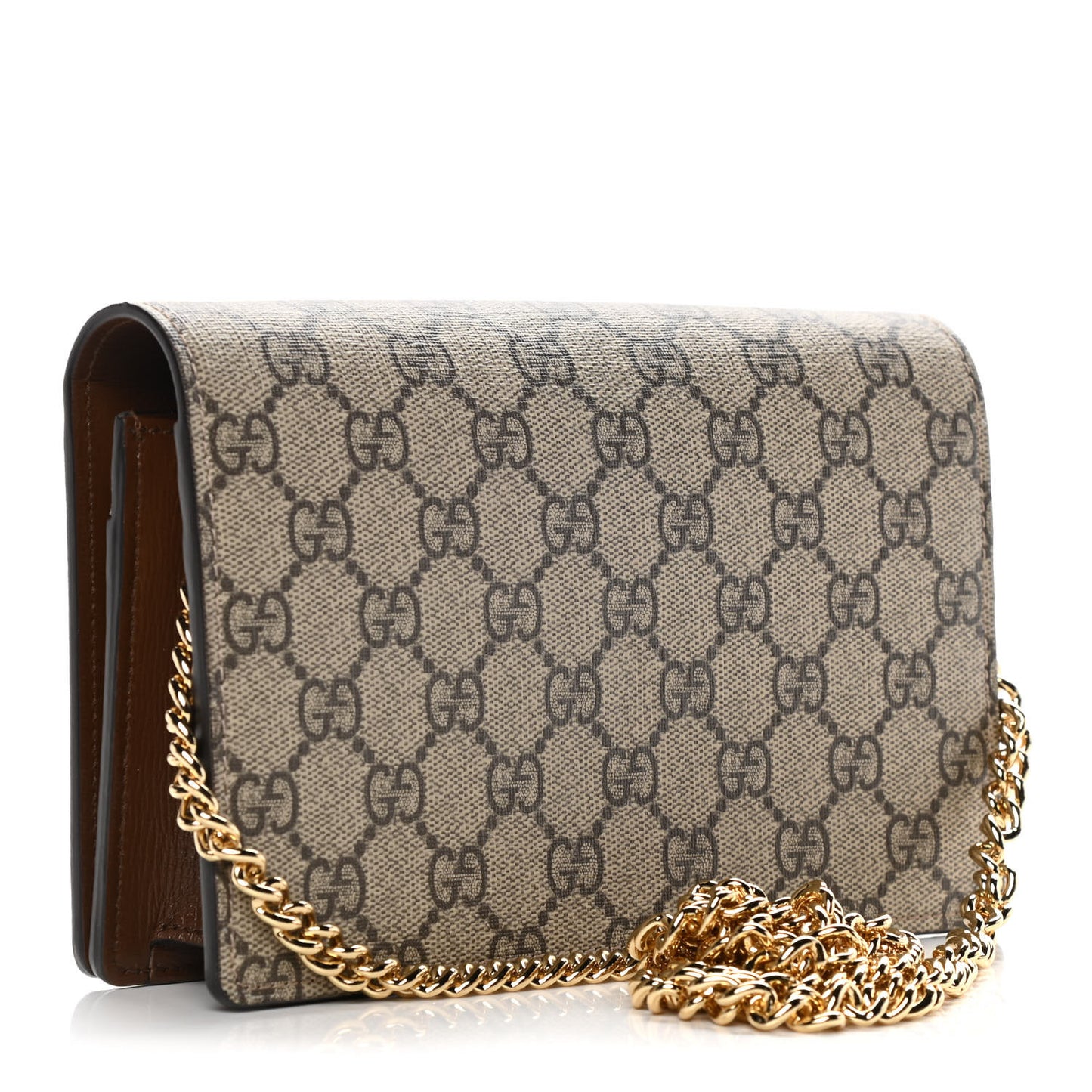 GG Supreme Monogram Script Logo Heart Wallet on Chain Beige Brown