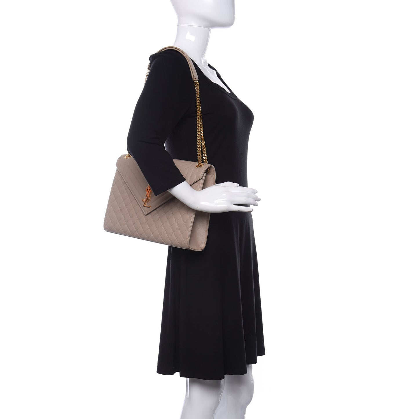 Grain De Poudre Mixed Matelasse Large Triquilt Monogram Satchel Dark Beige
