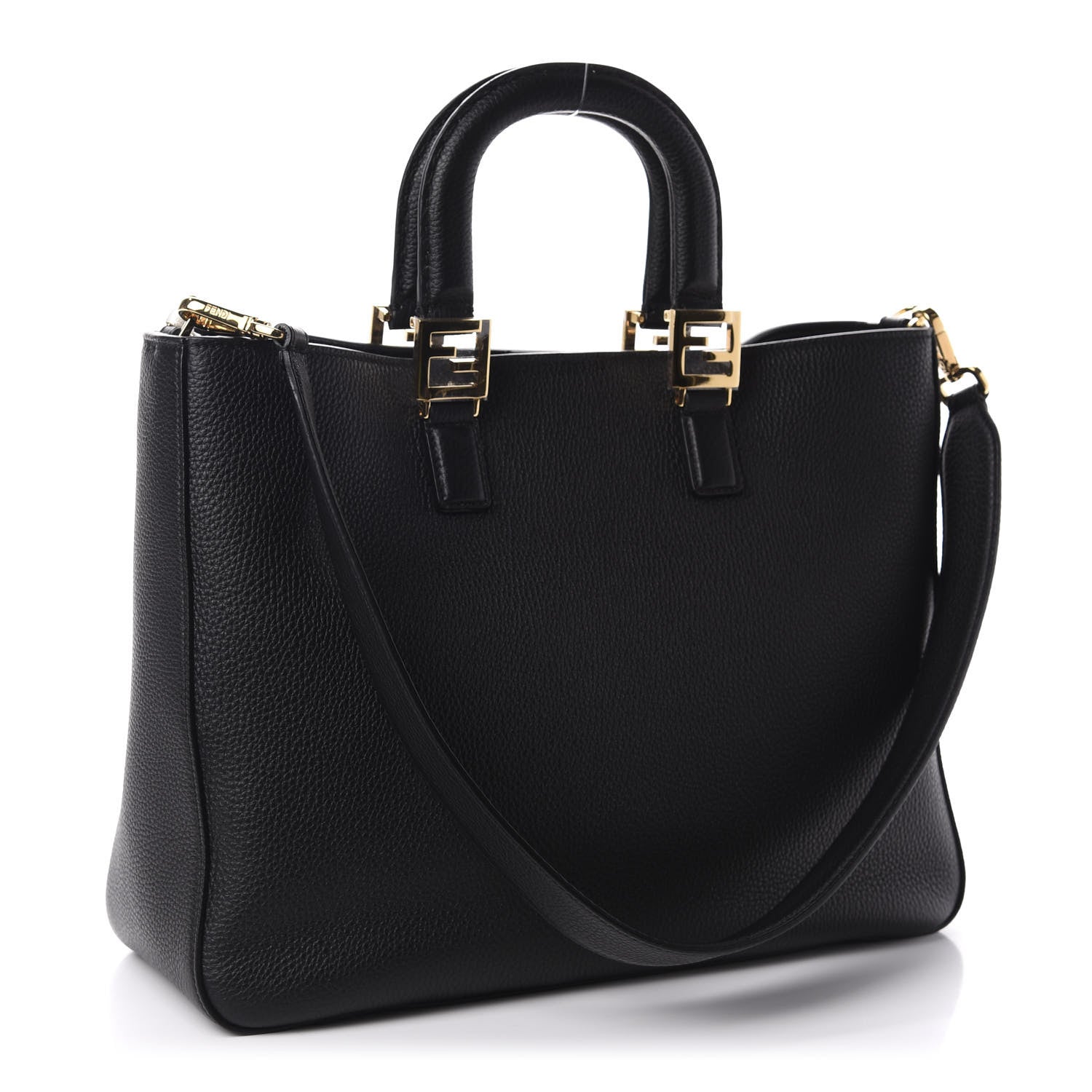 Fendi Cuoio Romano Selleria Medium FF Tote Black 3 of 10