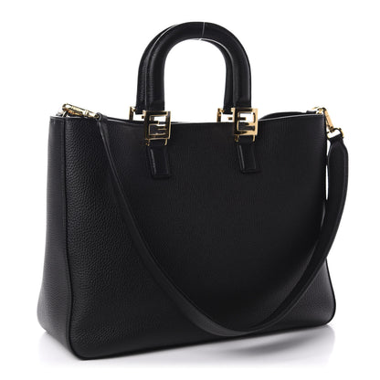 Fendi Cuoio Romano Selleria Medium FF Tote Black 3 of 10