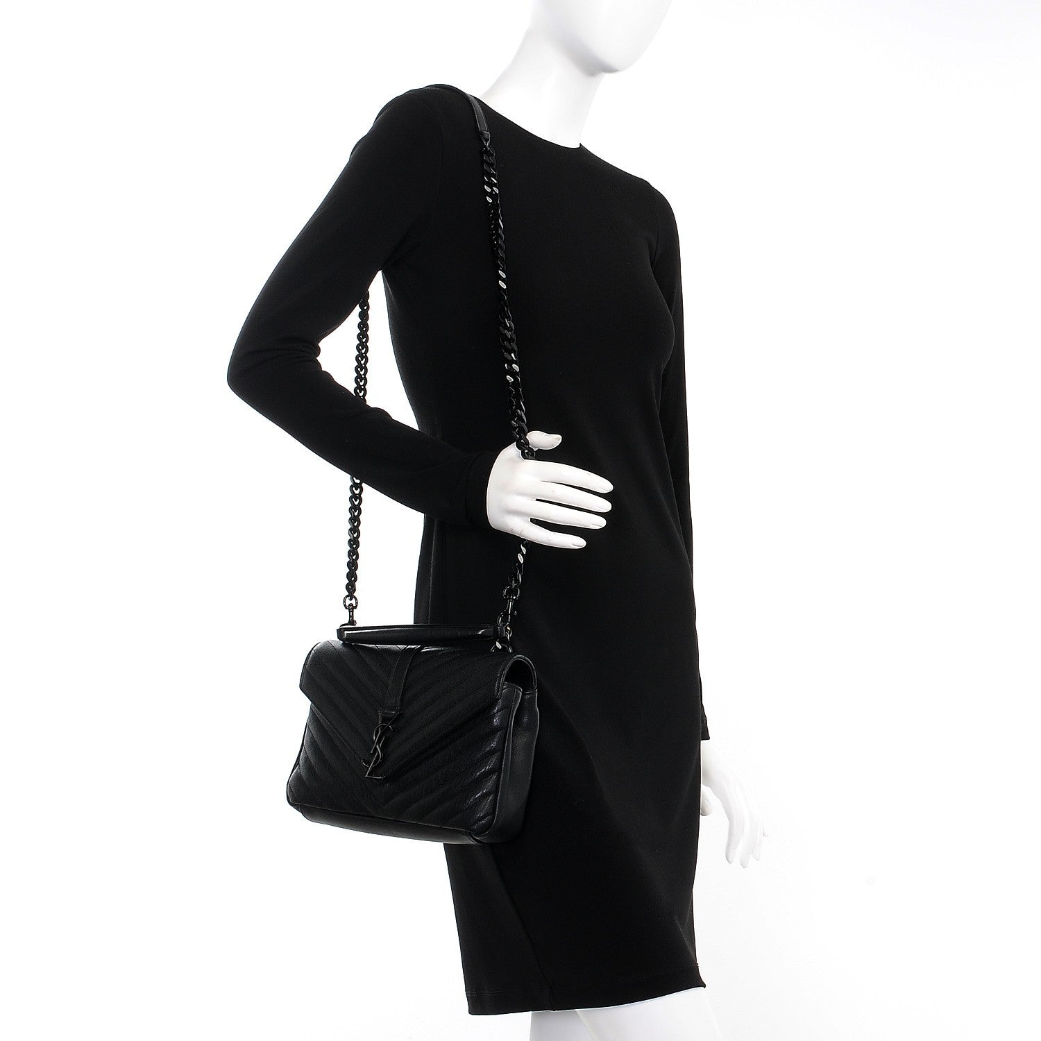 Saint Laurent Sheepskin Matelasse Chevron Monogram Medium College Bag Black 2 of 9