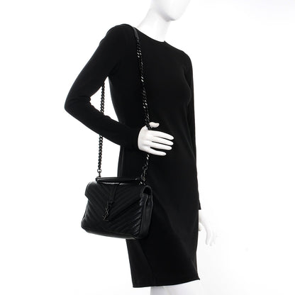 Saint Laurent Sheepskin Matelasse Chevron Monogram Medium College Bag Black 2 of 9