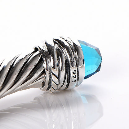 David Yurman Sterling Silver Diamond Blue Topaz 7mm Cable Classics Crossover Bracelet 4 of 5