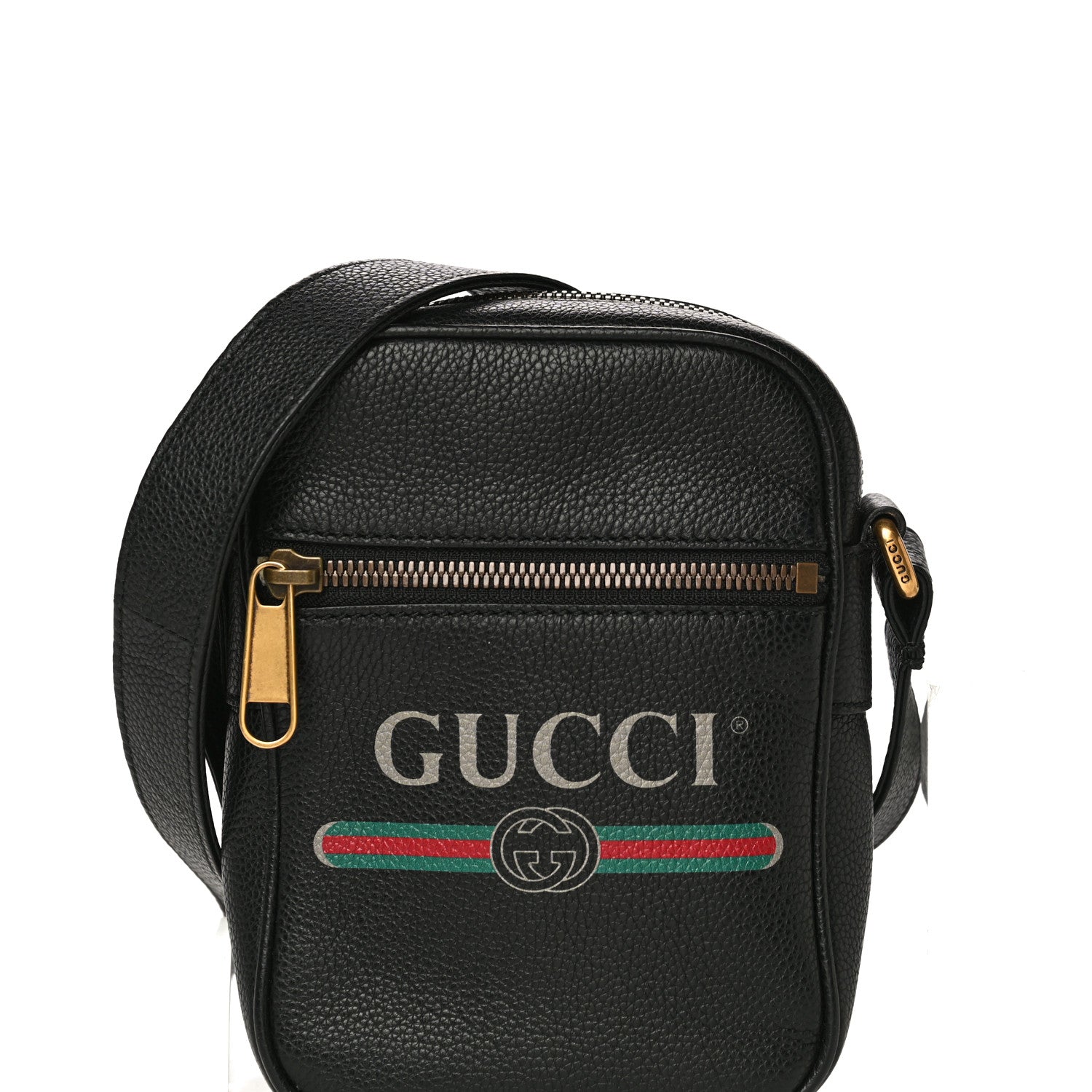 Gucci Grained Calfskin Mini Logo Messenger Bag Black 9 of 13