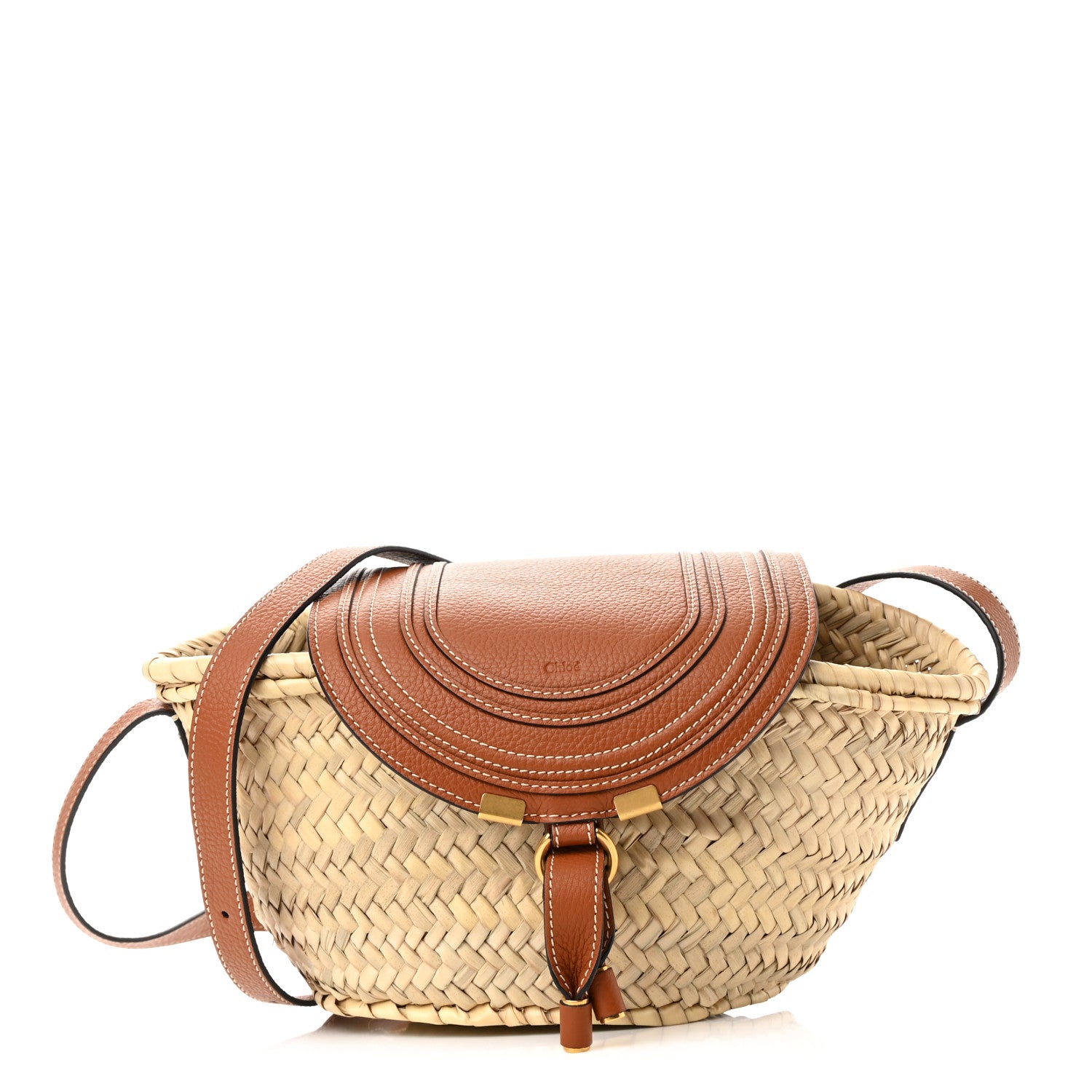 Chloe Raffia Small Grain Calfskin Medium Marcie Basket Tan 1 of 11