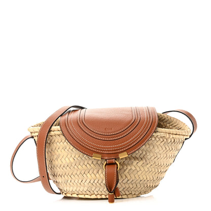 Chloe Raffia Small Grain Calfskin Medium Marcie Basket Tan 1 of 11