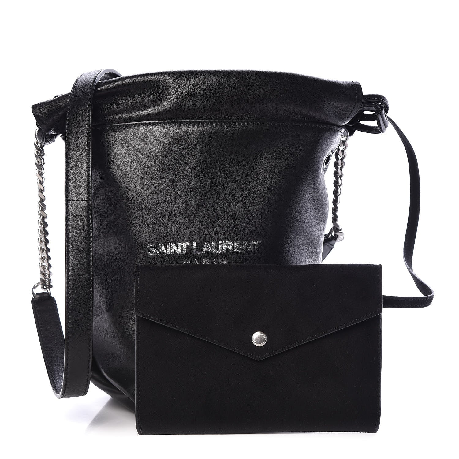 Saint Laurent Lambskin Small Teddy Bucket Bag Black 1 of 10