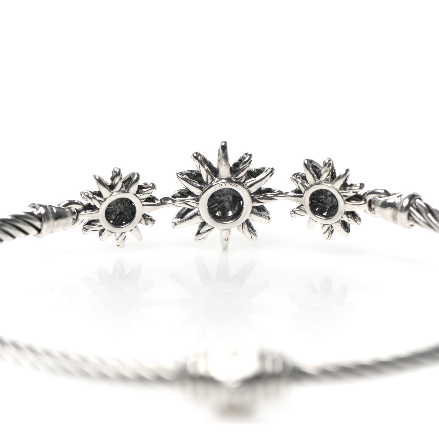 Sterling Silver Diamond Starburst Three-Station Bangle Bracelet