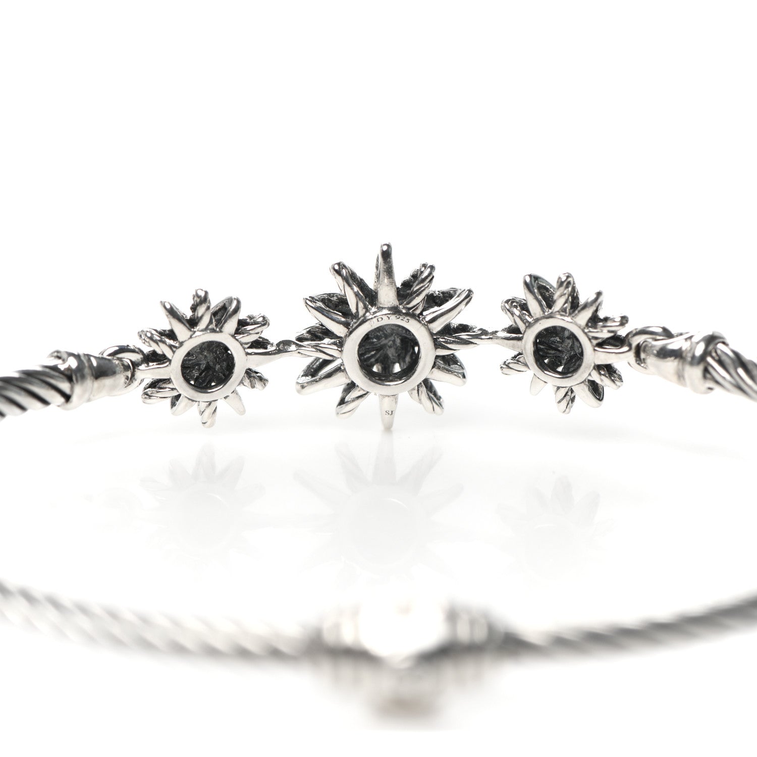 David Yurman Sterling Silver Diamond Starburst Three-Station Bangle Bracelet 5 of 5