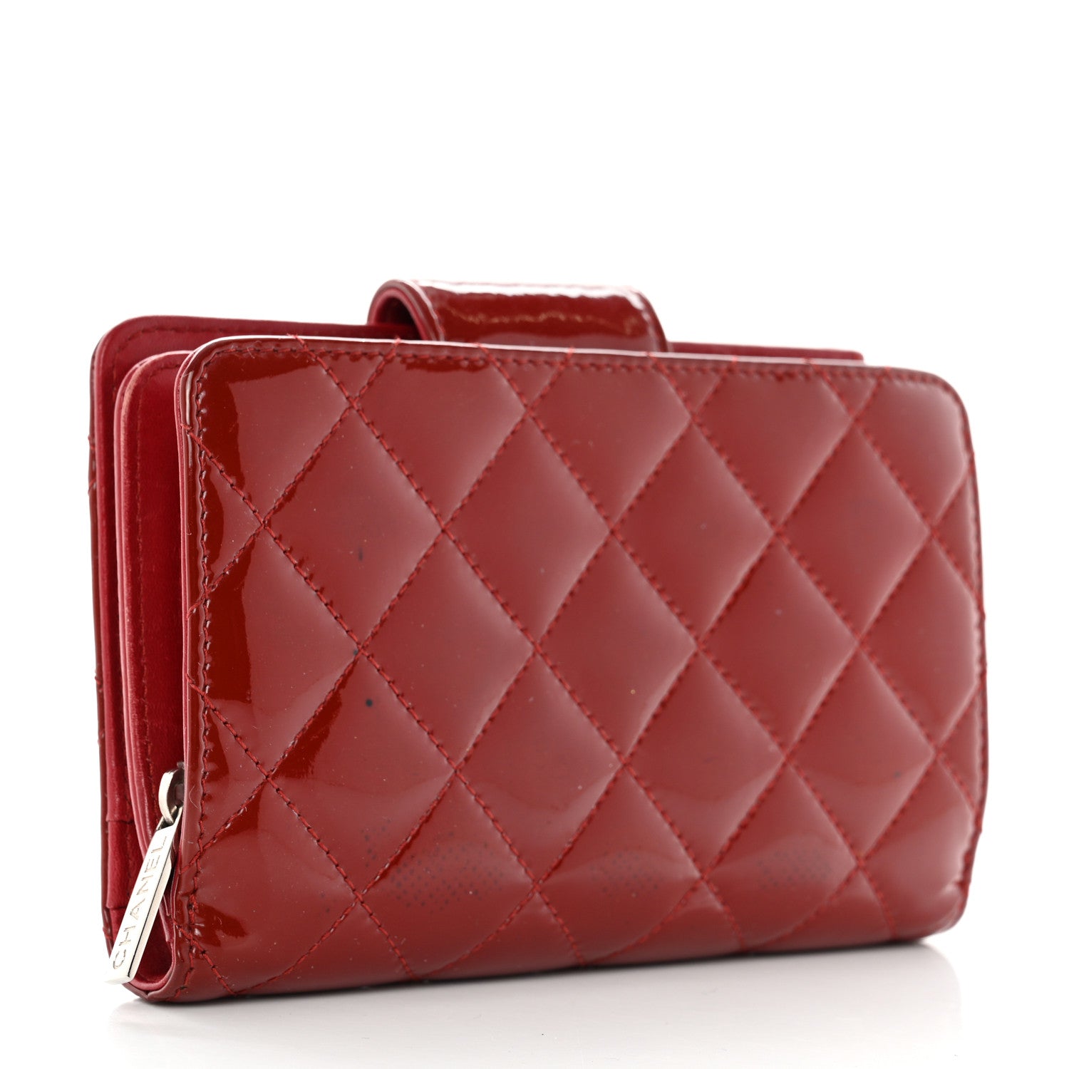 Chanel Patent Quilted Brilliant Zipped Pocket Wallet Dark Red 3 of 11