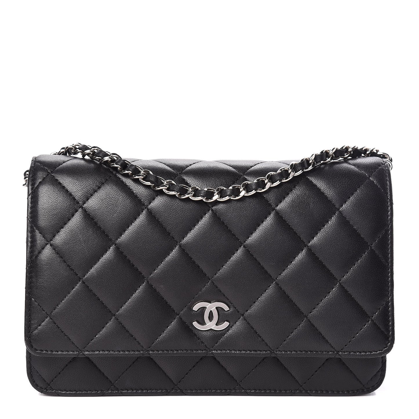 Lambskin Quilted Wallet On Chain WOC Black