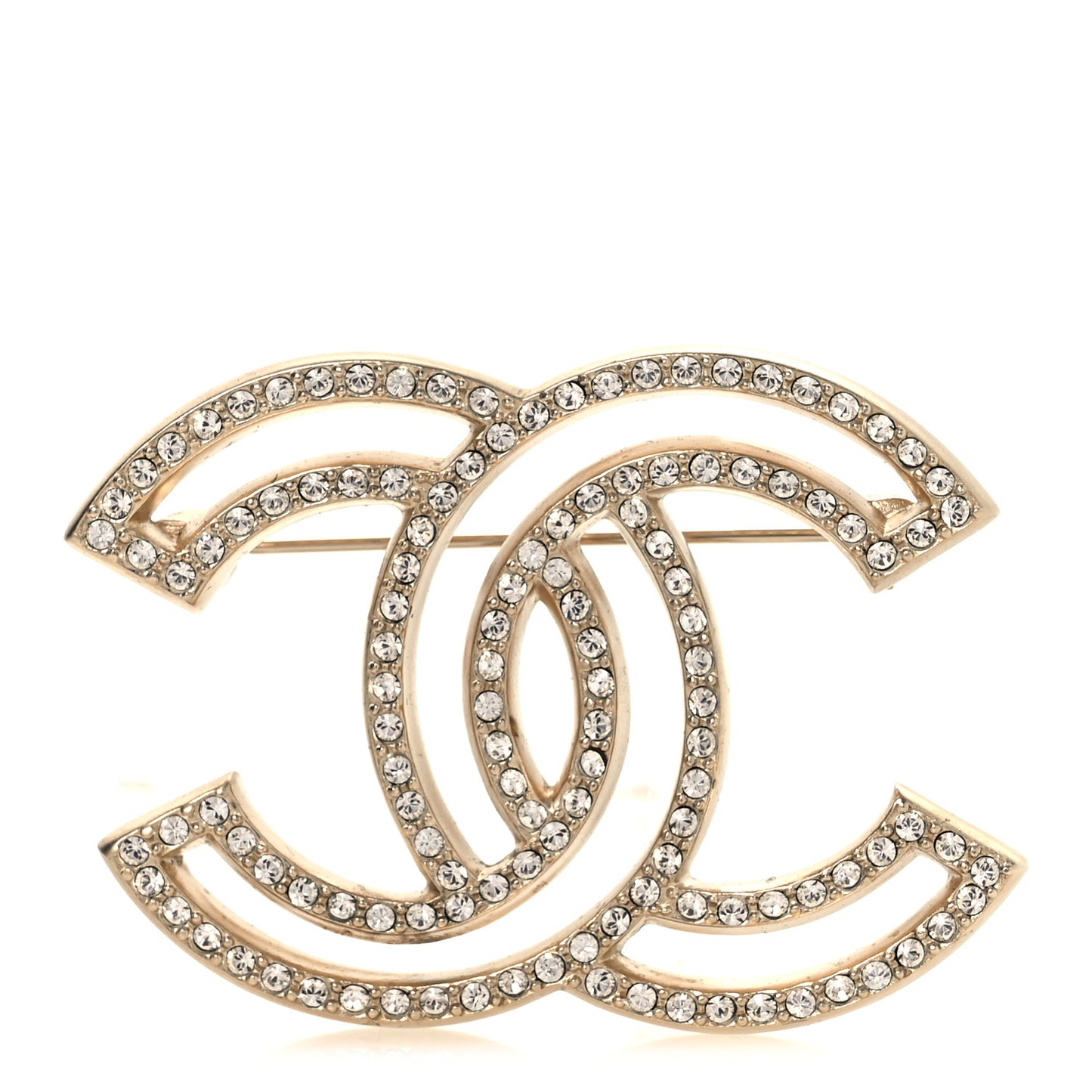 Metal Crystal CC Brooch Gold