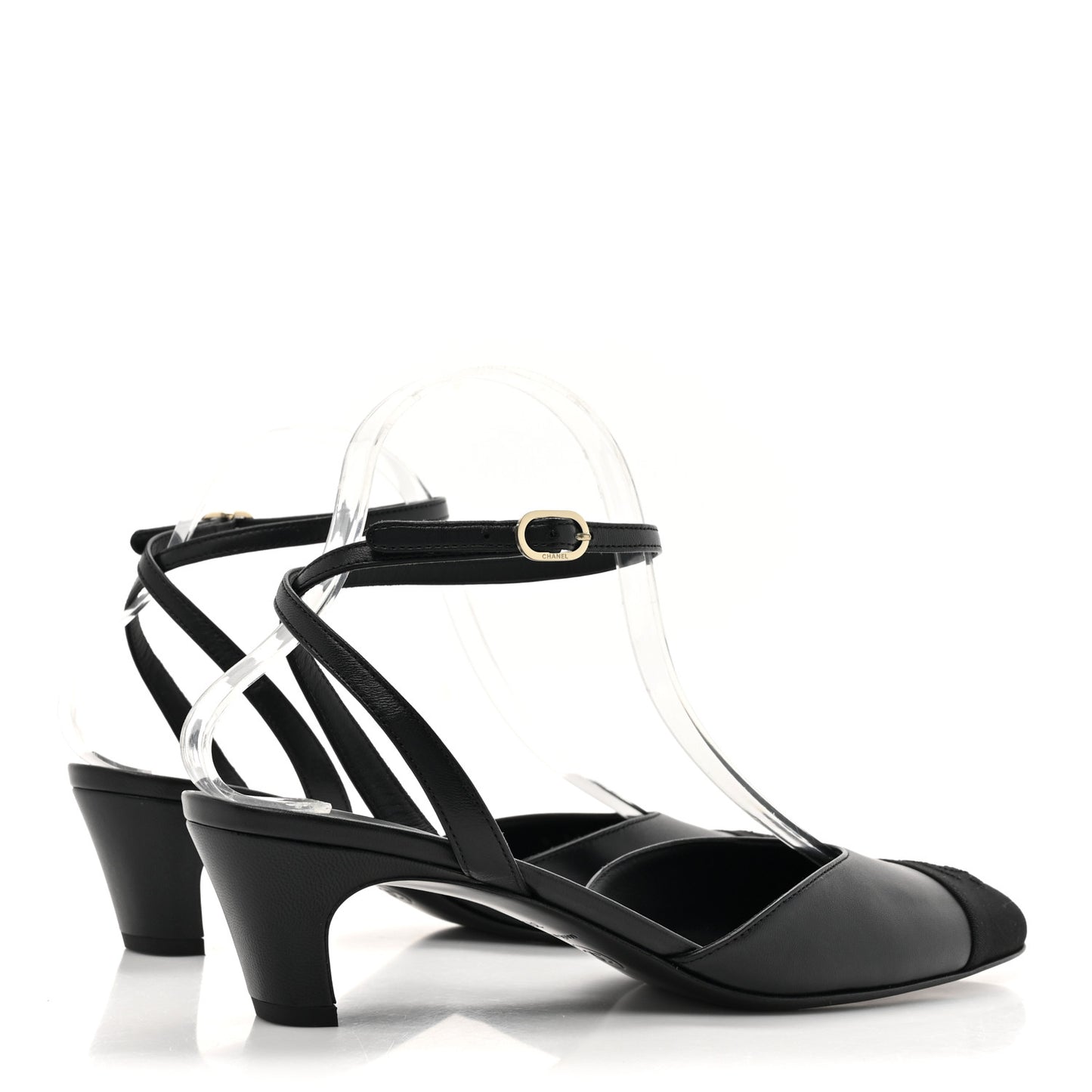 Lambskin Grosgrain Cap Toe CC Slingback Pumps 39.5 Black