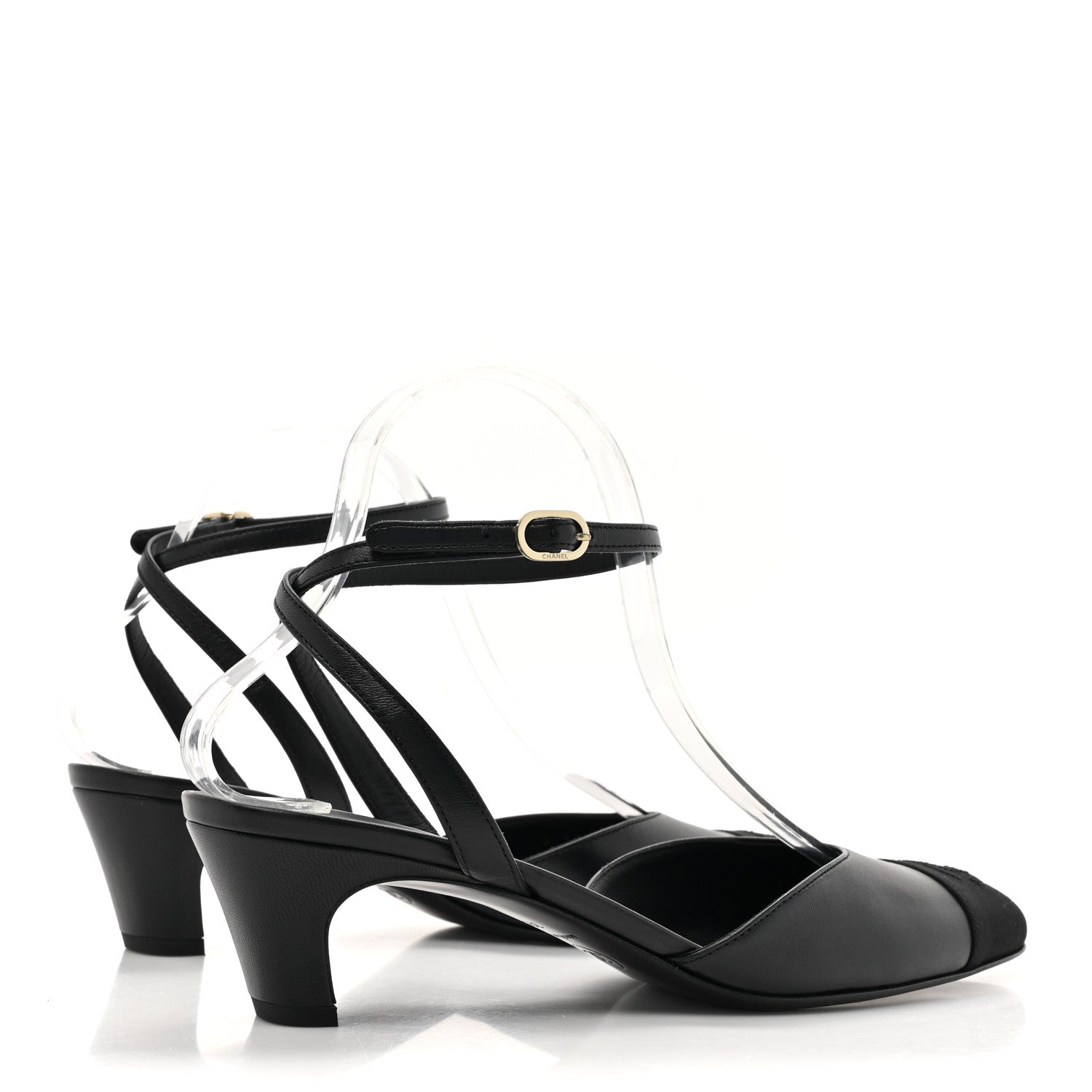 Chanel Lambskin Grosgrain Cap Toe CC Slingback Pumps 39.5 Black 4 of 9