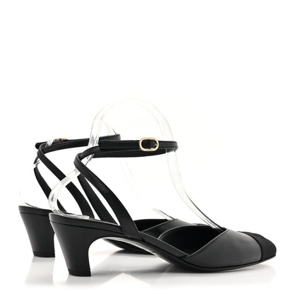 Chanel Lambskin Grosgrain Cap Toe CC Slingback Pumps 39.5 Black 4 of 9