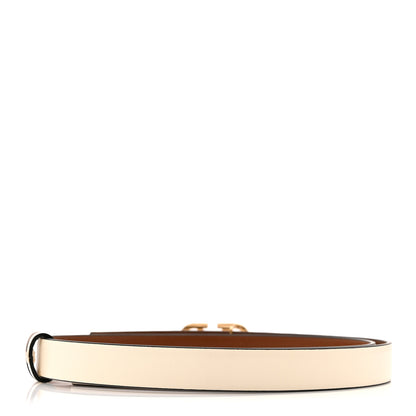 Valentino Garavani Glossy Calfskin Hammered VLogo Reversible 20mm Belt 80 32 Saddle Brown Ivory 3 of 7