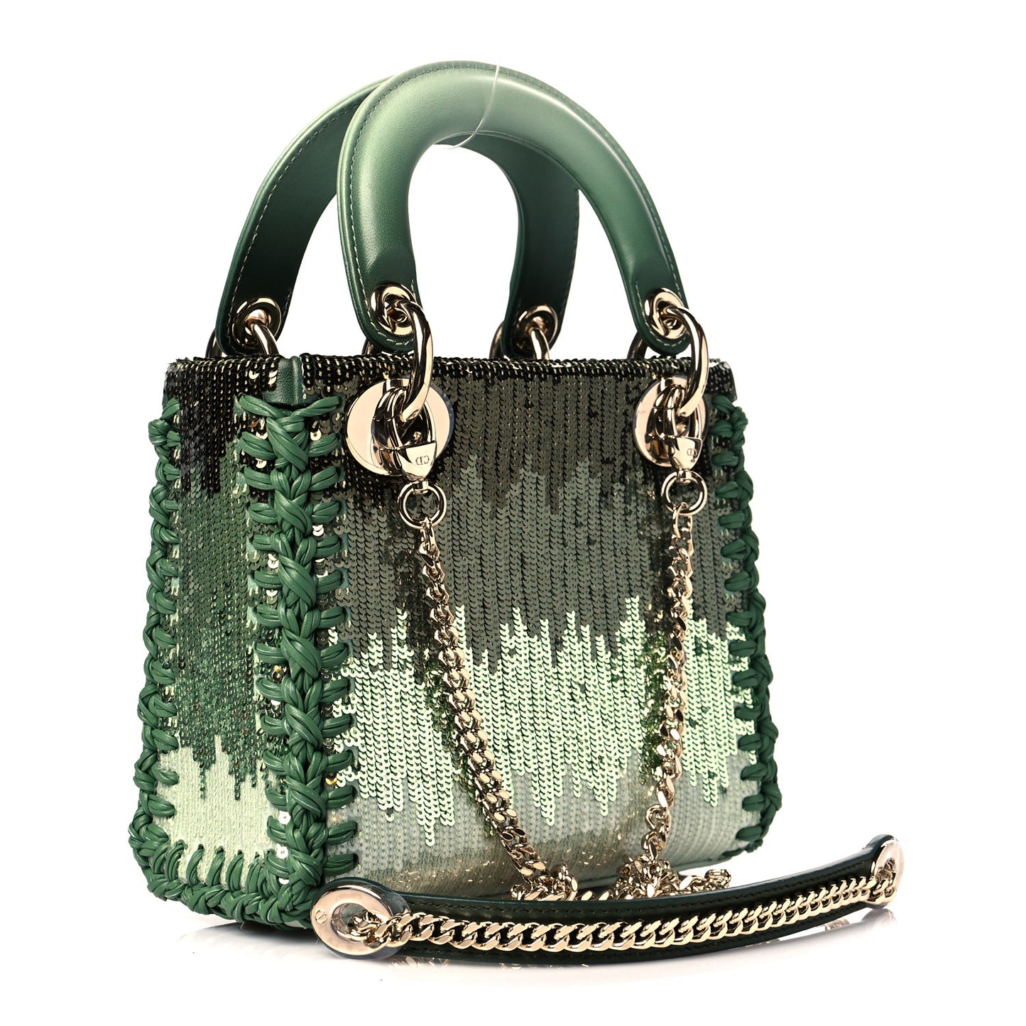 Calfskin Sequin Gradient Stitched Mini Lady Dior Green