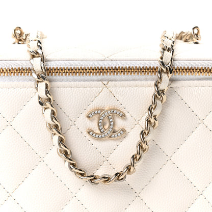 Chanel Caviar Quilted Crystal CC Logo Vanity Case With Chain White 8 of 11