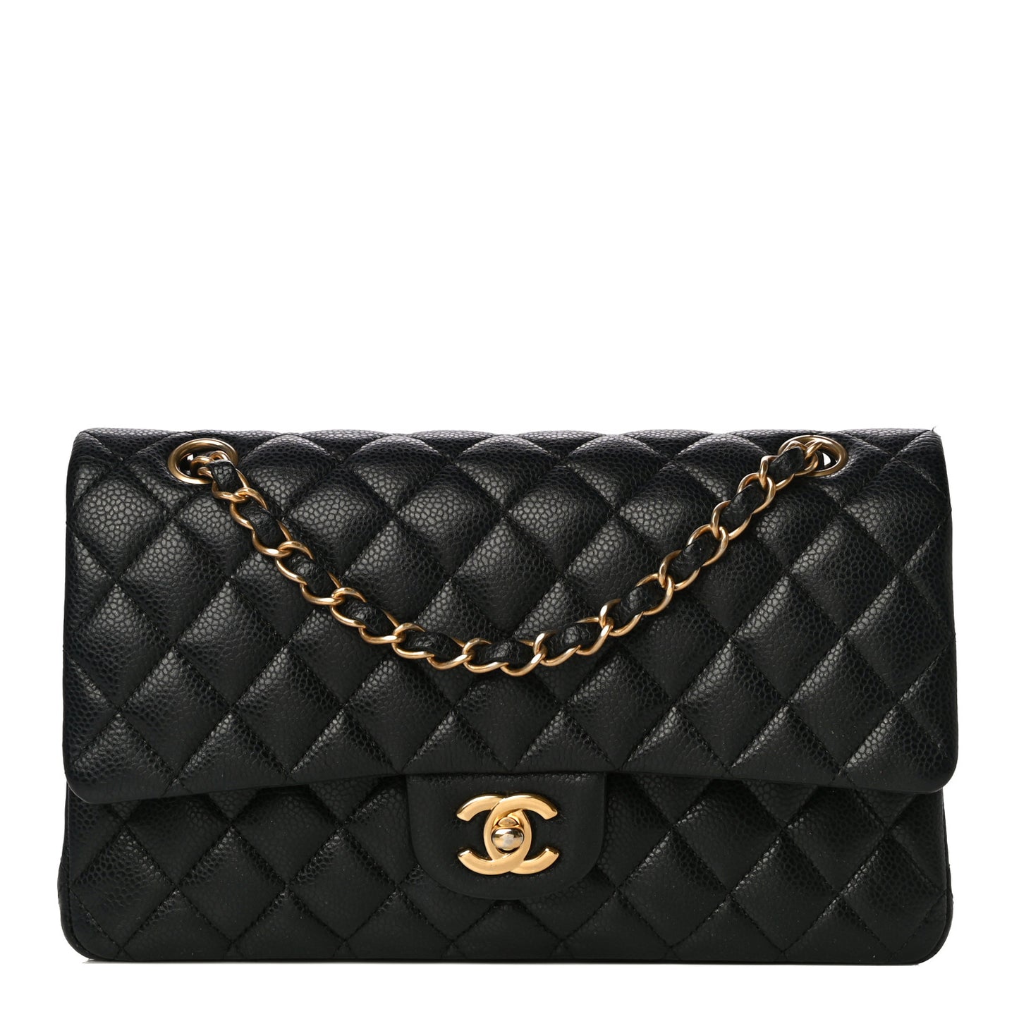 Caviar Quilted Medium Double Flap Black