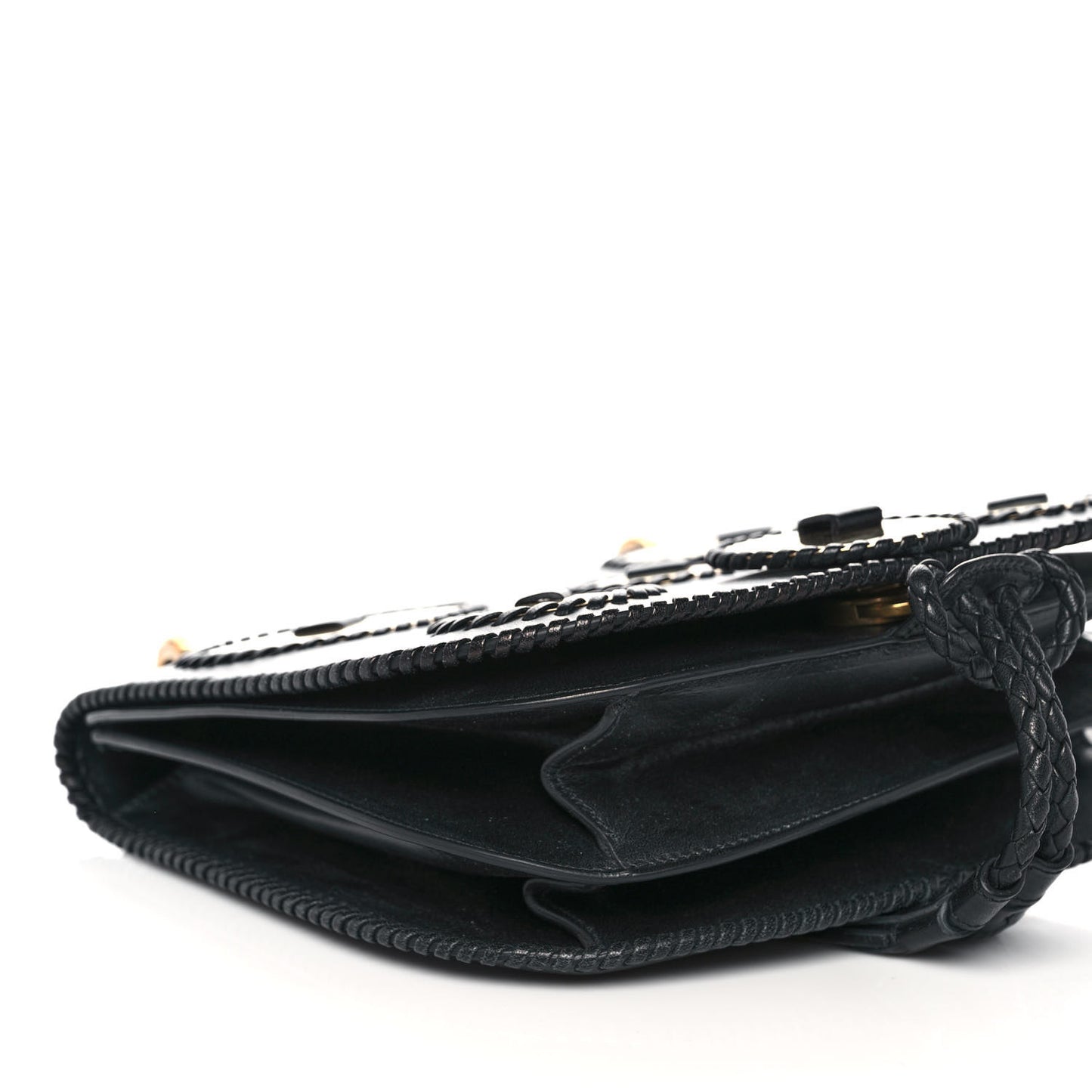 Calfskin Whipstitch Kamelia Shoulder Bag Black