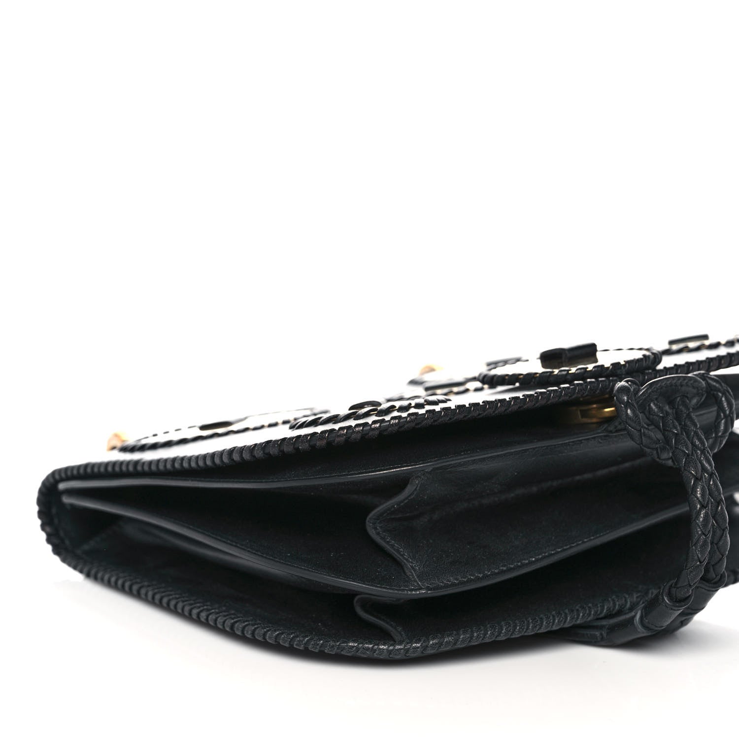 Salvatore Ferragamo Calfskin Whipstitch Kamelia Shoulder Bag Black 10 of 14