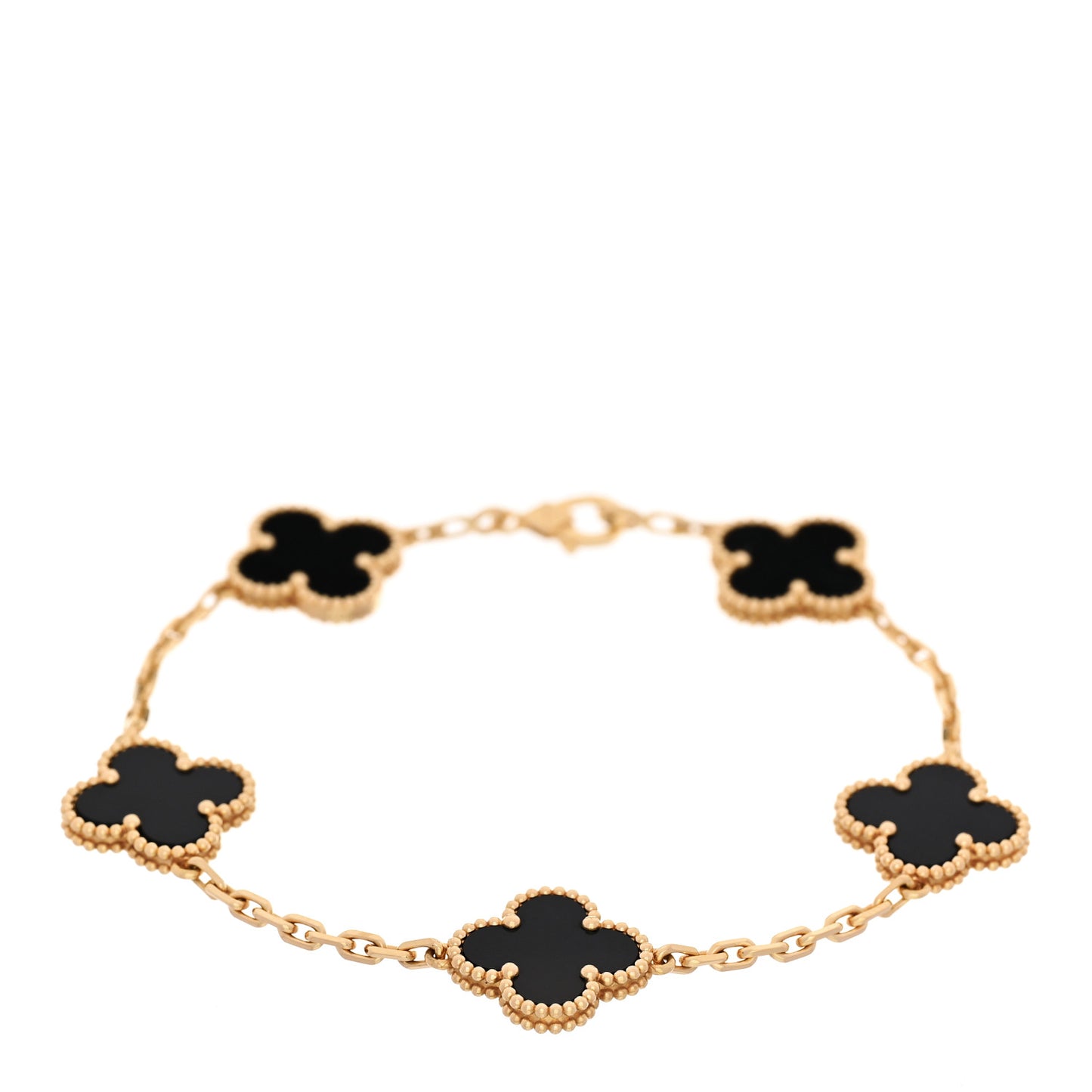 18K Yellow Gold Black Onyx 5 Motifs Vintage Alhambra Bracelet