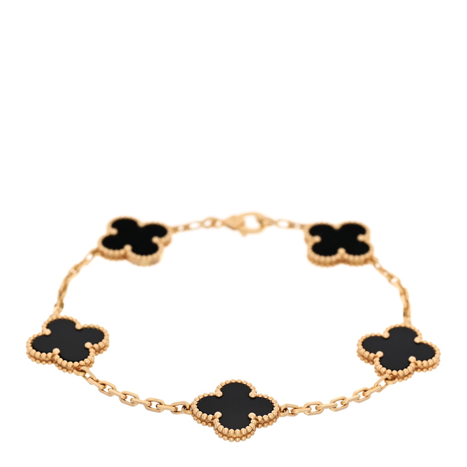 Van Cleef & Arpels 18K Yellow Gold Black Onyx 5 Motifs Vintage Alhambra Bracelet 1 of 5