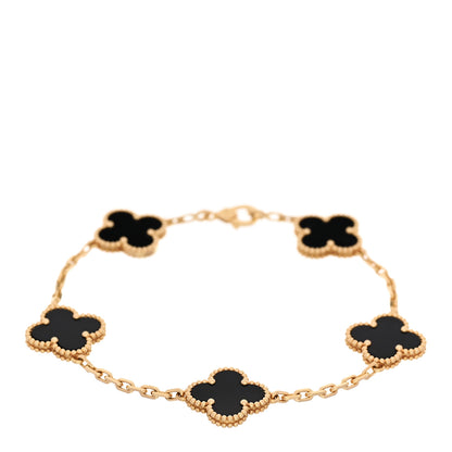 Van Cleef & Arpels 18K Yellow Gold Black Onyx 5 Motifs Vintage Alhambra Bracelet 1 of 5