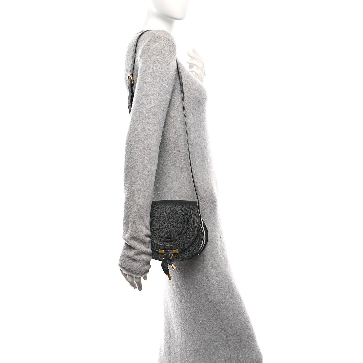 Grained Calfskin Small Marcie Saddle Bag Black